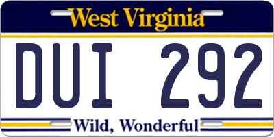 WV license plate DUI292