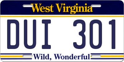 WV license plate DUI301