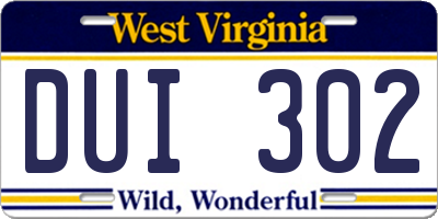 WV license plate DUI302