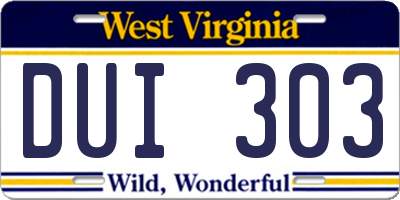 WV license plate DUI303