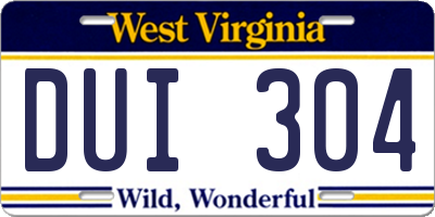 WV license plate DUI304