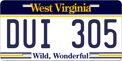 WV license plate DUI305