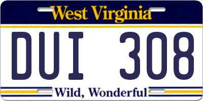 WV license plate DUI308