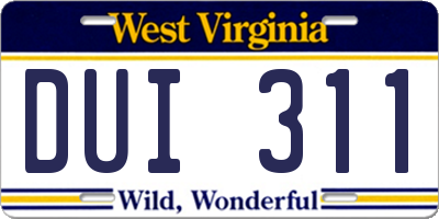 WV license plate DUI311