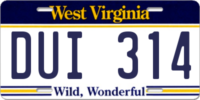 WV license plate DUI314