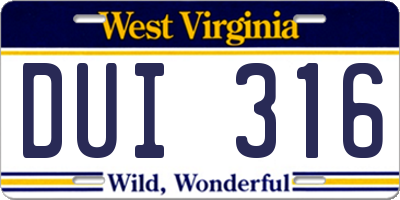 WV license plate DUI316