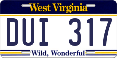 WV license plate DUI317