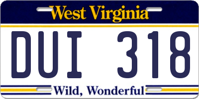 WV license plate DUI318