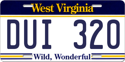 WV license plate DUI320