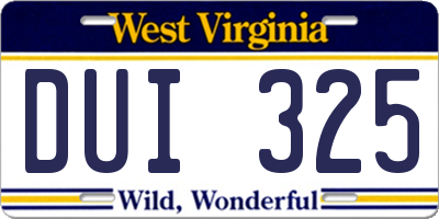 WV license plate DUI325