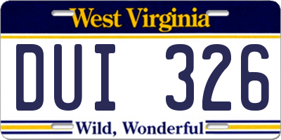WV license plate DUI326