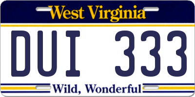 WV license plate DUI333