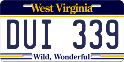 WV license plate DUI339
