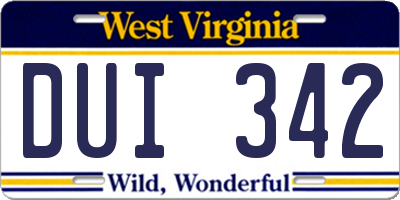 WV license plate DUI342