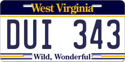 WV license plate DUI343