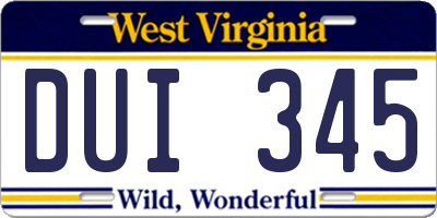WV license plate DUI345