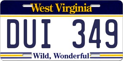 WV license plate DUI349
