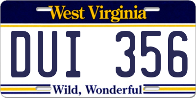 WV license plate DUI356