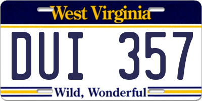 WV license plate DUI357