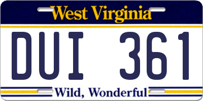 WV license plate DUI361