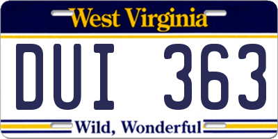 WV license plate DUI363