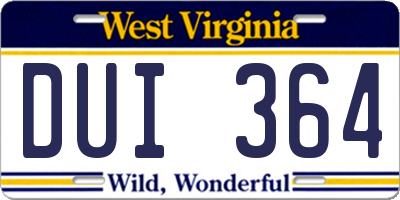 WV license plate DUI364