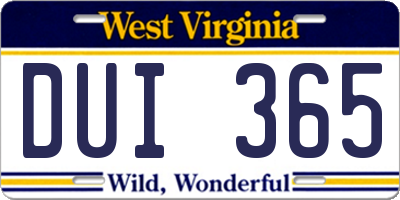 WV license plate DUI365