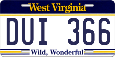 WV license plate DUI366