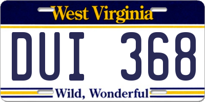 WV license plate DUI368
