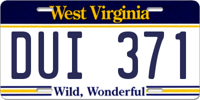 WV license plate DUI371