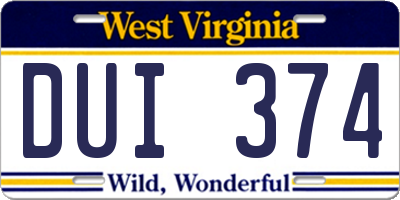 WV license plate DUI374
