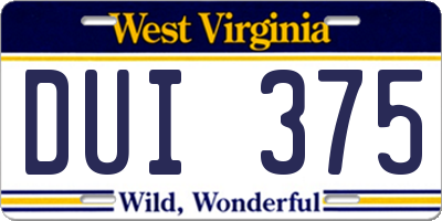 WV license plate DUI375
