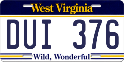 WV license plate DUI376