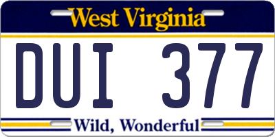 WV license plate DUI377