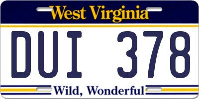 WV license plate DUI378