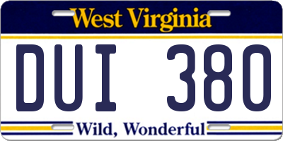 WV license plate DUI380