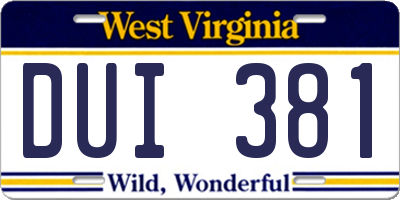 WV license plate DUI381