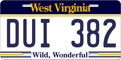 WV license plate DUI382