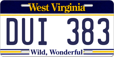WV license plate DUI383