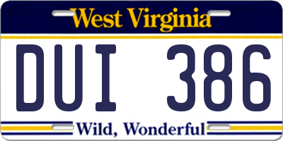 WV license plate DUI386