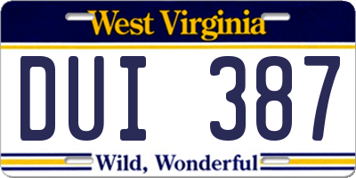 WV license plate DUI387