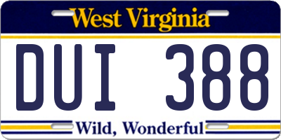 WV license plate DUI388