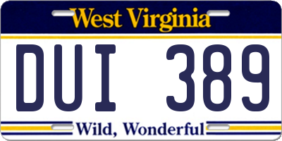 WV license plate DUI389