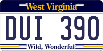 WV license plate DUI390