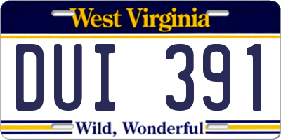 WV license plate DUI391