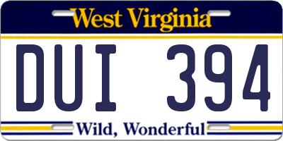 WV license plate DUI394