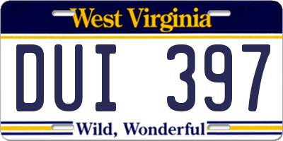 WV license plate DUI397
