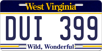 WV license plate DUI399