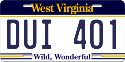 WV license plate DUI401
