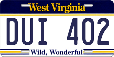 WV license plate DUI402